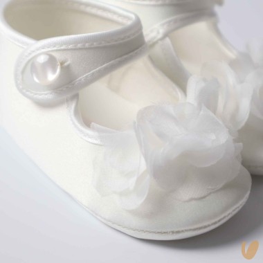Scarpina satin fiori Culla LEI 15/20