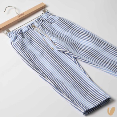 Denim a righe barrel Pantaloni