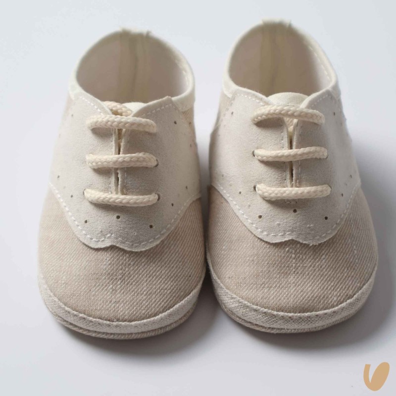 Scarpette allacciate lino e camoscio Culla LUI 15/20