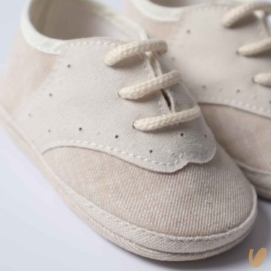 Scarpette allacciate lino e camoscio Culla LUI 15/20