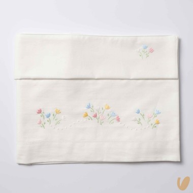 Set lenzuolo tulipani ricamati a mano Coperta e Lenzuola