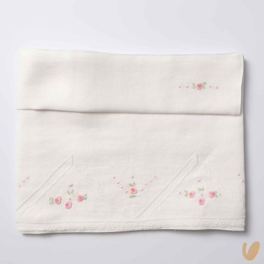 Set lenzuolo in lino con fiori ricamati a mano Coperta e Lenzuola