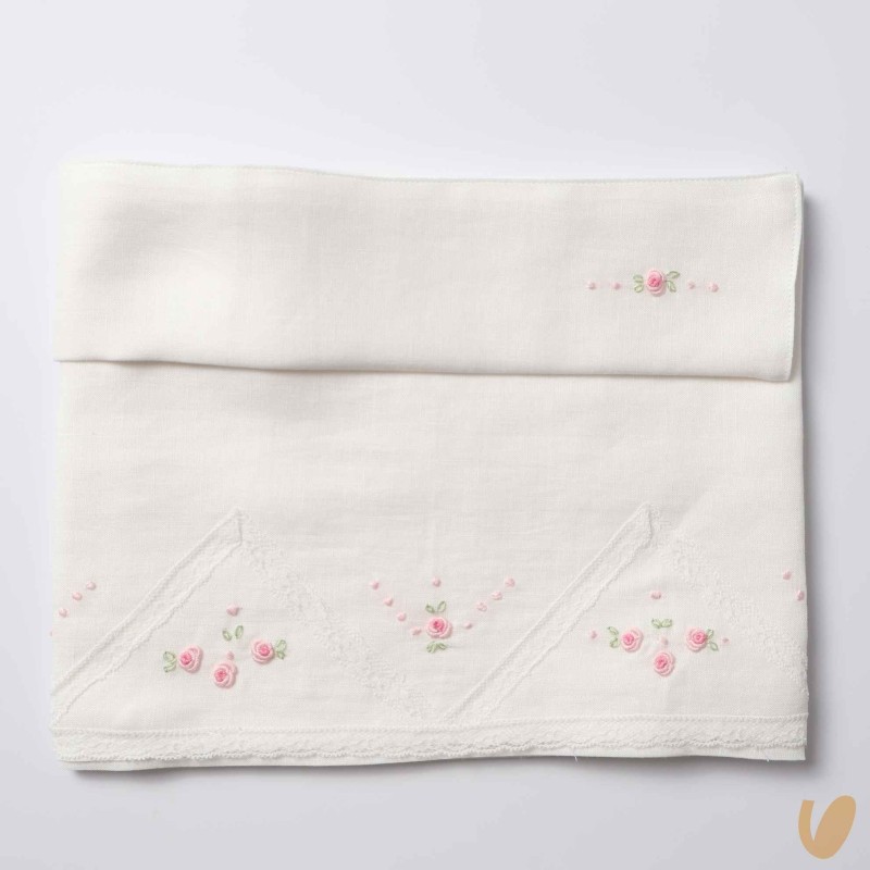 Set lenzuolo in lino con fiori ricamati a mano Coperta e Lenzuola