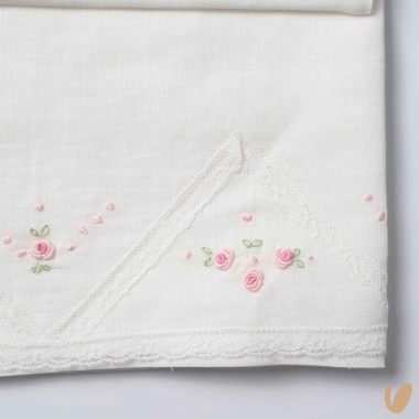 Set lenzuolo in lino con fiori ricamati a mano Coperta e Lenzuola