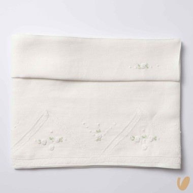 Set lenzuolo in lino con fiori ricamati a mano Coperta e Lenzuola