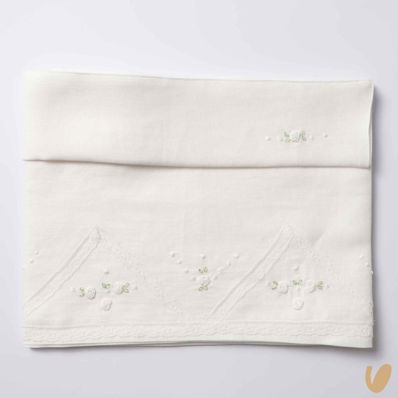 Set lenzuolo in lino con fiori ricamati a mano Coperta e Lenzuola