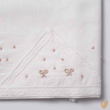 Set lenzuolo in lino nodi d'amore ricamati a mano Coperta e Lenzuola