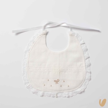 Bavetta in lino e valencienne nodi d'amore Bavetta e Mussola