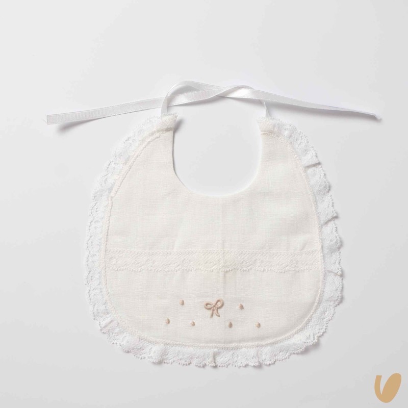 Bavetta in lino e valencienne nodi d'amore Bavetta e Mussola