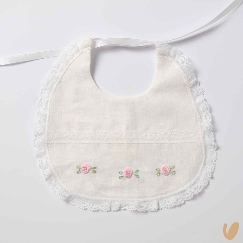 Bavetta in lino e valencienne roselline Bavetta e Mussola