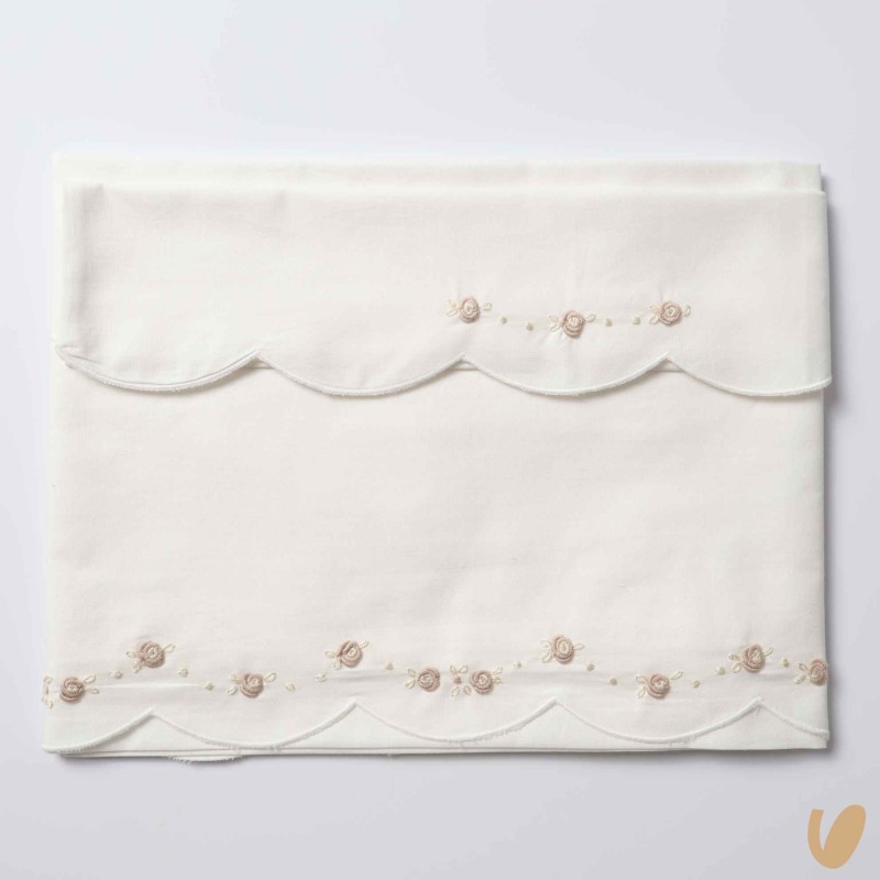 Set lenzuolo roselline punto vapore ricamate a mano Coperta e Lenzuola