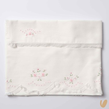 Set lenzuolo con fiori ricamati a mano Coperta e Lenzuola