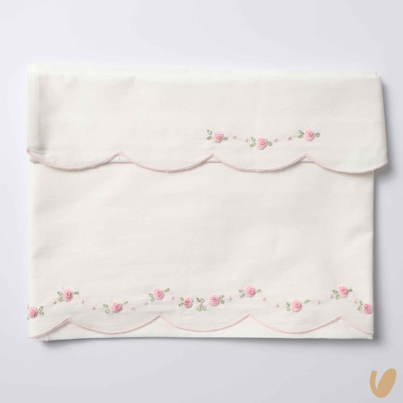 Set lenzuolo roselline punto vapore ricamate a mano Coperta e Lenzuola