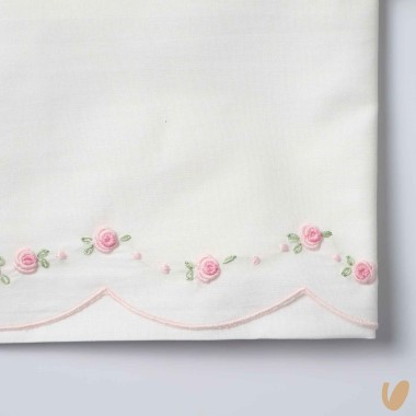 Set lenzuolo roselline punto vapore ricamate a mano Coperta e Lenzuola