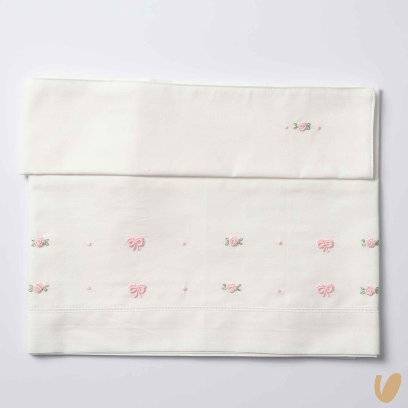 Set lenzuolo nodi e roselline ricamati a mano Coperta e Lenzuola