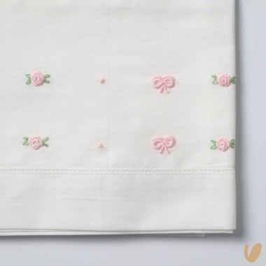 Set lenzuolo nodi e roselline ricamati a mano Coperta e Lenzuola