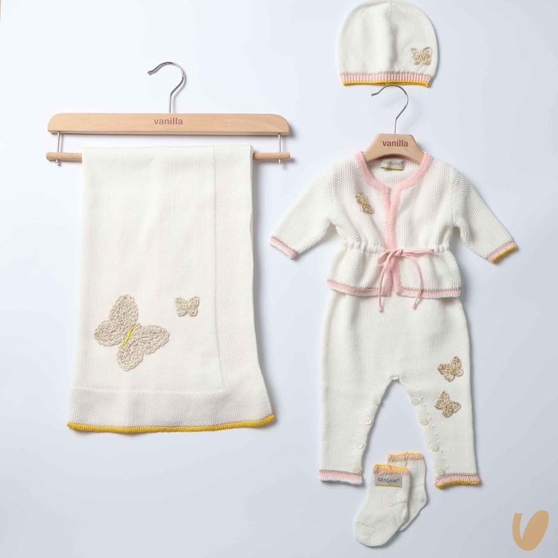Completo nascita farfalle in filo di cotone Set Nascita e Uscita Clinica