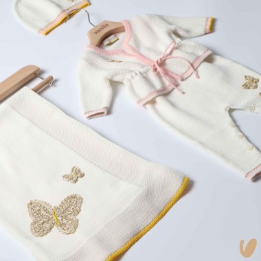 Completo nascita farfalle in filo di cotone Set Nascita e Uscita Clinica