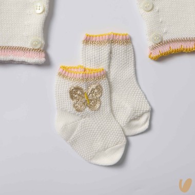 Completo nascita farfalle in filo di cotone Set Nascita e Uscita Clinica