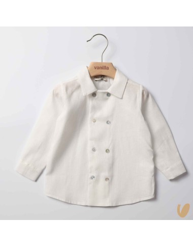 Double-breasted shirt in pure linen