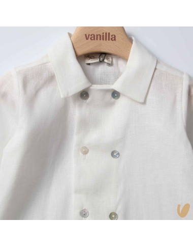 Double-breasted shirt in pure linen