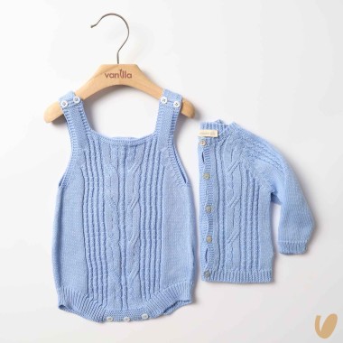 Completo salopette e cardigan filo di cotone organico Completo e Pagliaccetto