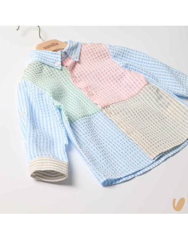 Multicolor patchwork lines shirt