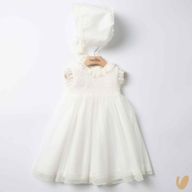 Abito con cuffietta punto smock Battesimo