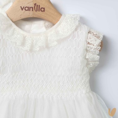 Abito con cuffietta punto smock Battesimo