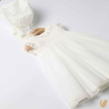 Abito con cuffietta punto smock Battesimo