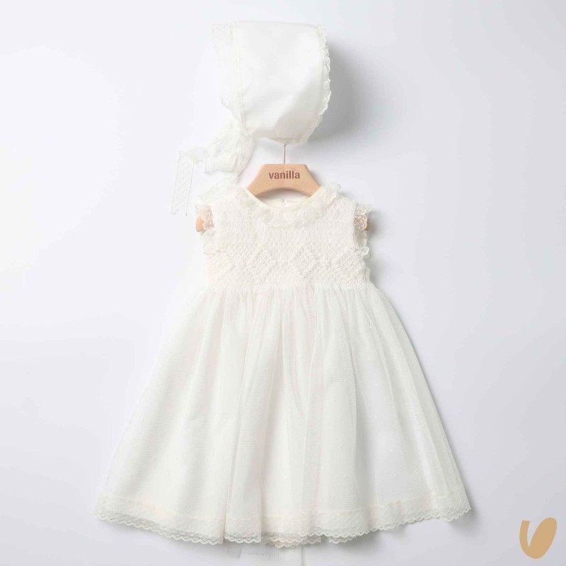 Abito con cuffietta punto smock Battesimo