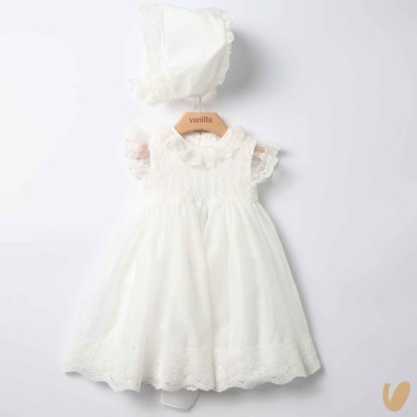 Abito con cuffietta punto smock Battesimo