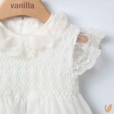 Abito con cuffietta punto smock Battesimo