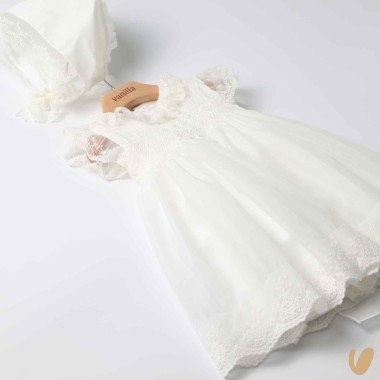 Abito con cuffietta punto smock Battesimo