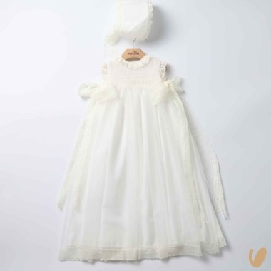 Abito lungo con cuffietta punto smock Battesimo