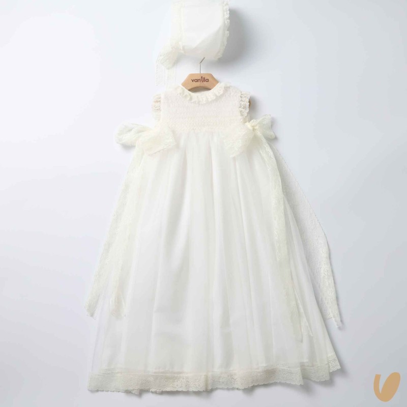 Abito lungo con cuffietta punto smock Battesimo