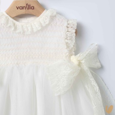 Abito lungo con cuffietta punto smock Battesimo