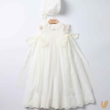 Abito lungo con cuffietta punto smock Battesimo