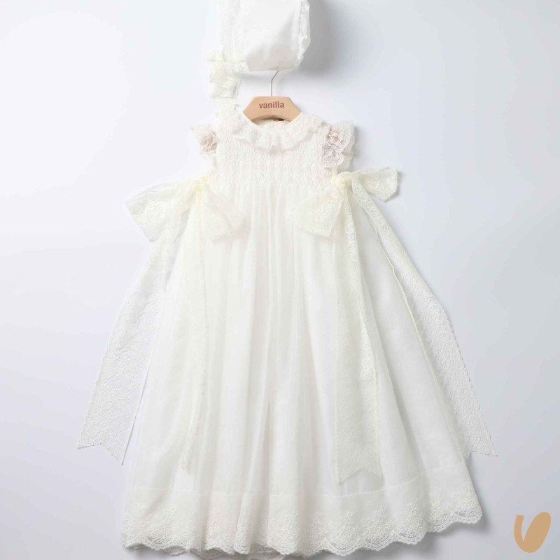 Abito lungo con cuffietta punto smock Battesimo