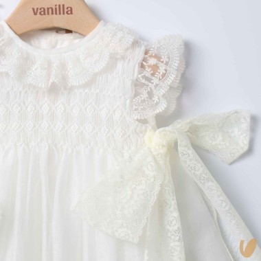 Abito lungo con cuffietta punto smock Battesimo