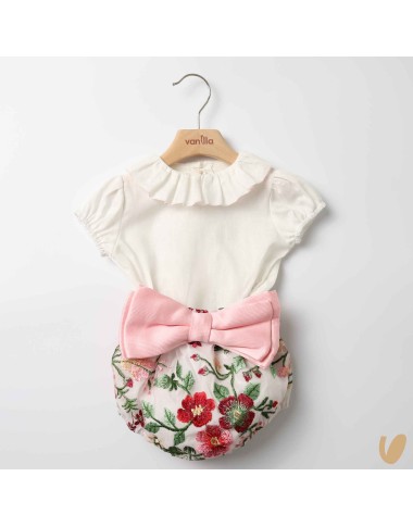 Camicia lino e culotte fiori con fiocco Completo e Pagliaccetto