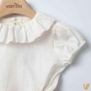 Camicia lino e culotte fiori con fiocco Completo e Pagliaccetto