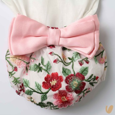 Camicia lino e culotte fiori con fiocco Completo e Pagliaccetto