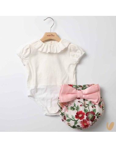 Camicia lino e culotte fiori con fiocco Completo e Pagliaccetto