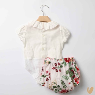 Camicia lino e culotte fiori con fiocco Completo e Pagliaccetto