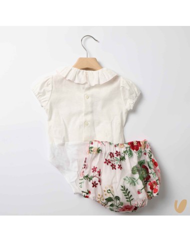 Camicia lino e culotte fiori con fiocco Completo e Pagliaccetto
