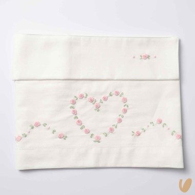 Set lenzuolo cuore di roselline ricamate a mano Coperta e Lenzuola