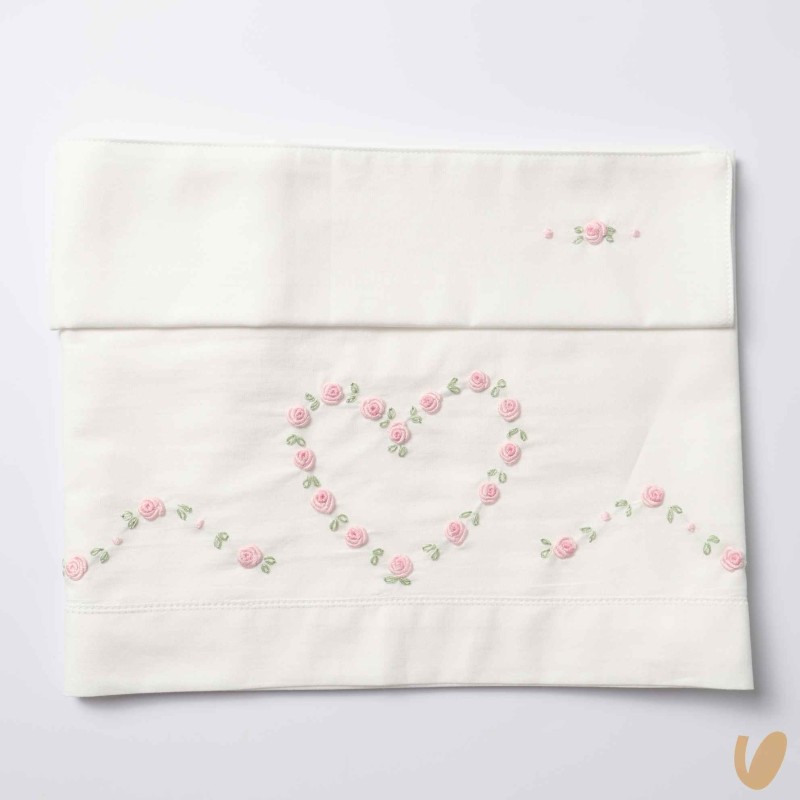 Set lenzuolo cuore di roselline ricamate a mano Coperta e Lenzuola