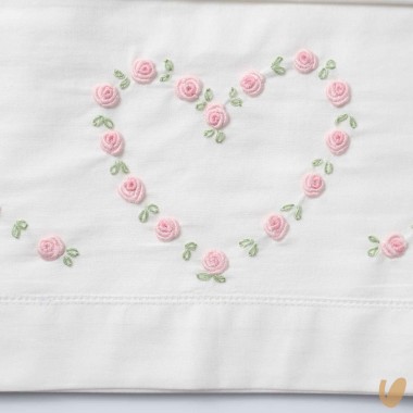Set lenzuolo cuore di roselline ricamate a mano Coperta e Lenzuola