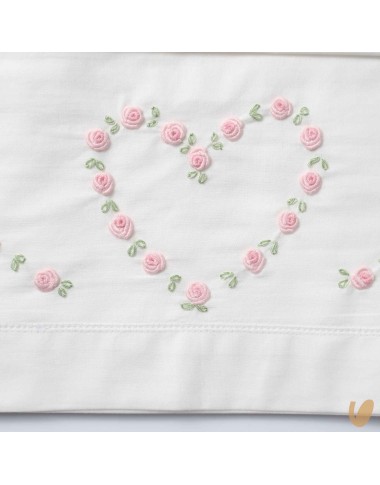 Heart sheet set of roses embroidered by hand